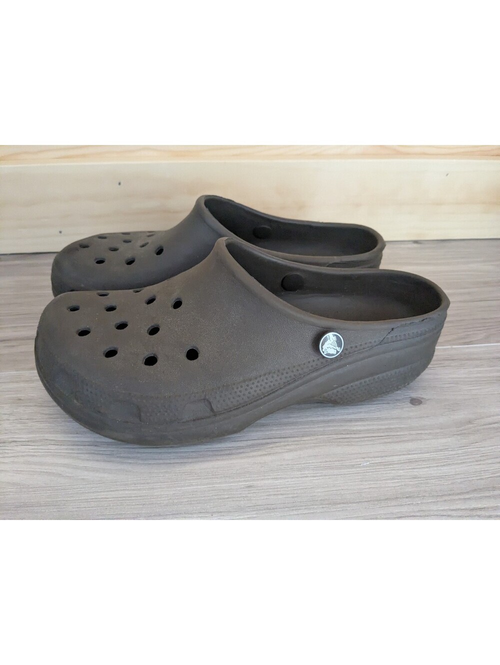 Crocs Classic Brown Clog Sandals  Slip-On Logo Accent Size US 6M 8W